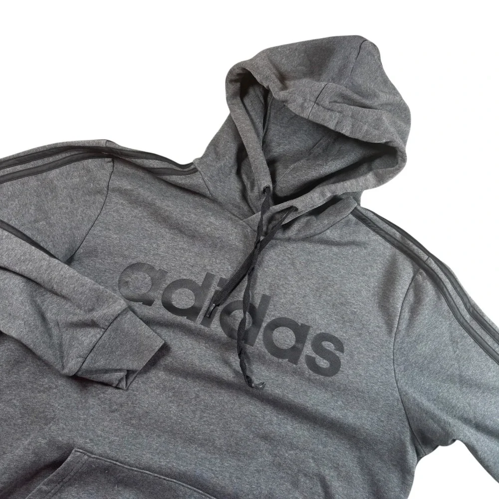 Adidas Hoodie Mens Medium Gray 3-Stripe Logo Pullover Sweatshirt Gorpcore Gym